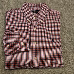 Ralph Lauren Men s L‎ Long Sleeve Button Down Shirt Red Blue Check Plaid